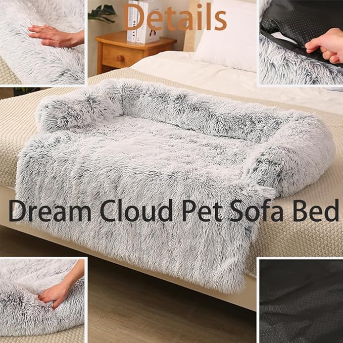 Dream Cloud Pet Sofa Bed for Dogs Cats, 2026 Washable Removable Calming Fluffy Plush Mat for Furniture Protector, Long Fur Non-Slip, for Small/Medium/Large Home Pets (Light Pink, M: 33.5 * 28.3IN)
