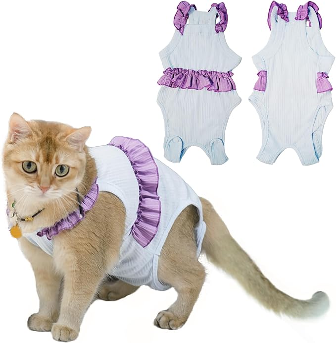 Cat Recovery Suit,Kitten Onesie After Surgery,E-Collar Alternative for Abdominal Wound and Skin Diseases,Soft Breathable Bodysuit After Spay（Blue-XL）