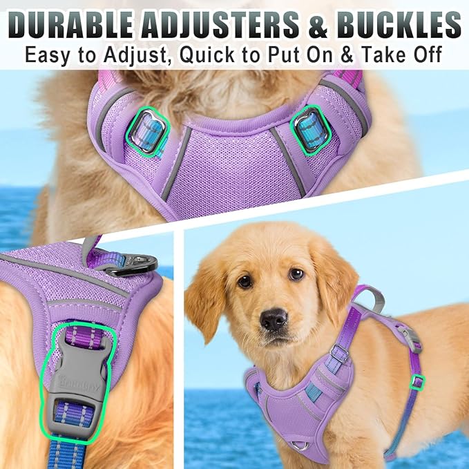 BARKBAY No Pull Dog Harness Large Reflective Dog Harness with Front Clip and Easy Control Handle for Walking Training Running with ID tag Pocket(Lavender Sky,XS)