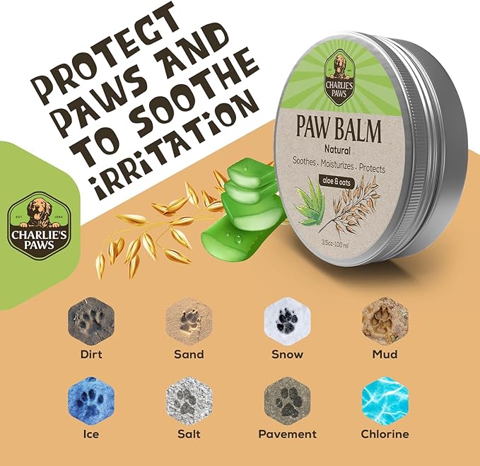 CHARLIE'S PAWS Paw Balm for Dog and Cat Paw Pad Balm Dog Nose Balm Cat Butter Paw Moisturizer Protect Dry Cracked Paw Foot Paw Elbows with 100% Natural Oil 3.5 Oz (2 Pack Aloe & Oats)