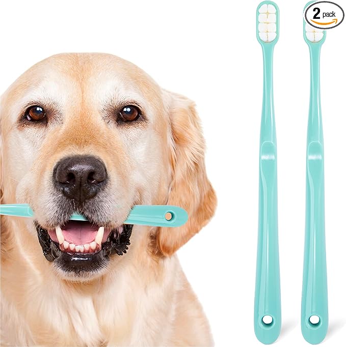 Dog Toothbrush Kit 2 Pack, Ultra Soft Pet Tooth Brush for Medium to Large Dogs & Cats, Animal Teeth Brushing Kit for Easy Dental Cleaning, 2 Pcs, Green