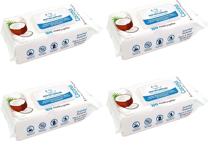 Best Pet Supplies Pet Wipes for Dogs - Dog Wipes Cleaning Deodorizing, Grooming, for Coats, Ears, Paws - Moisturizing Coconut, 400 Count