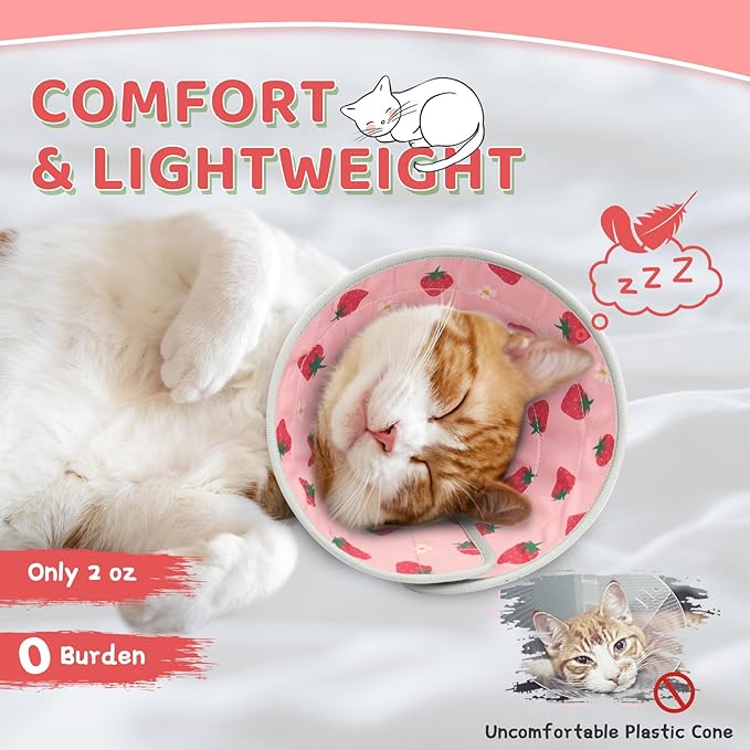 Cat Cone Collar Soft to Stop Licking, Adjustable, Foldable Lightweight Kitten Cones After Surgery Recovery for Cats & Kittens, Cat Cone Alternative (Pink, M)