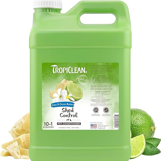 TropiClean Deshedding Dog Conditioner, Professional Conditioner, Reduces Shedding & Softens Coat, Puppy Safe, Lime & Cocoa Butter Scent, 2.5 Gallon