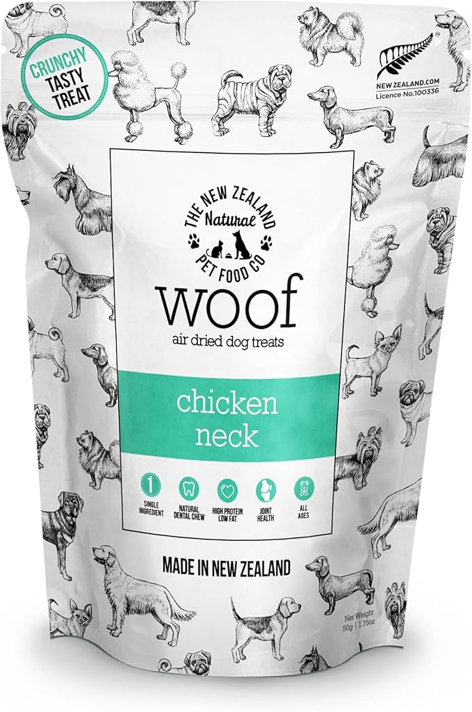 Air Dried WOOF Chicken Neck Treat - Mixer, or Topper - Air Dried, High Protein,Natural, Single Ingredient - 1.76oz