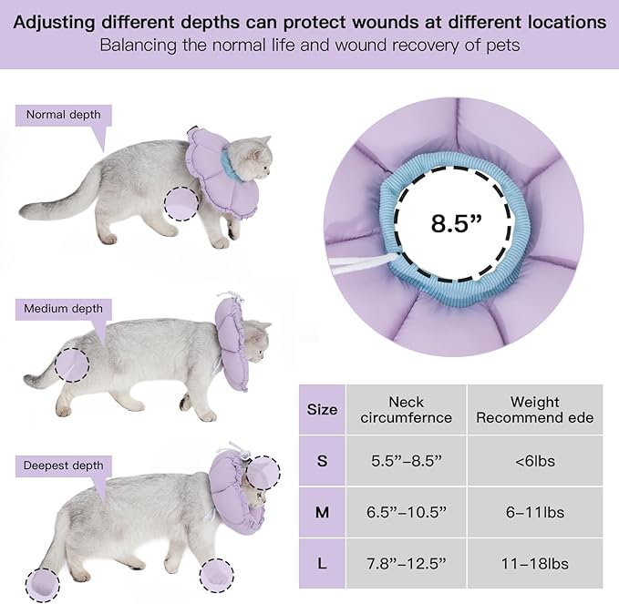 H HIDREAM Soft Cat Cone Collar， Cute Adjustable Cat Recovery Collar，Elizabethan e Collar That can Protect Head and Foot Wounds，Purple Flower All-Season Style