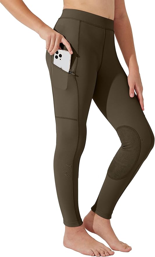 Willit Girls Horse Riding Pants Tights Kids Equestrian Breeches Knee-Patch Youth Schooling Tights Zipper Pockets