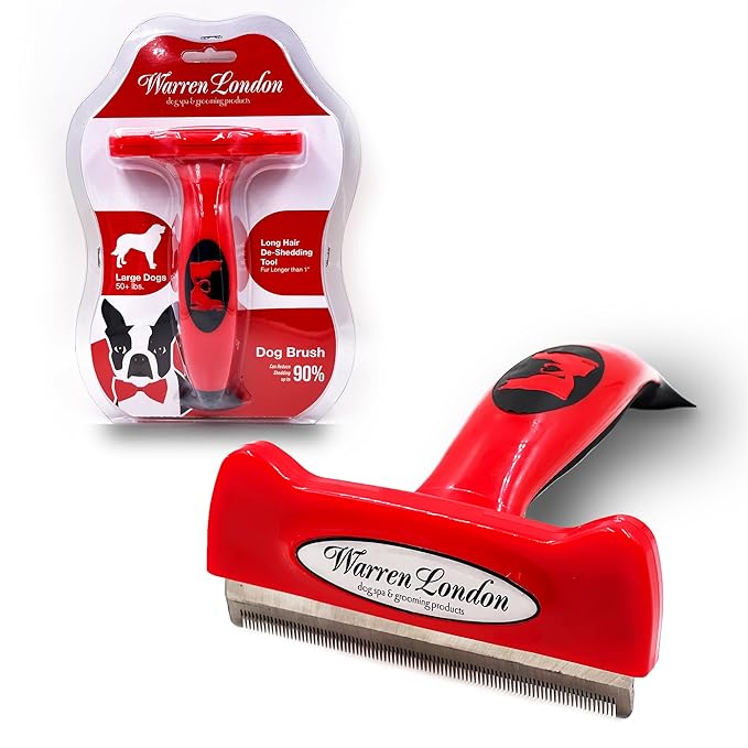 Warren London Deshedding Brush for Large Dogs, Long Hair | 4″ Stainless ¼″ Blade | Rapid Undercoat Removal for Goldens, Huskies & Collies | Pro Grooming Handle