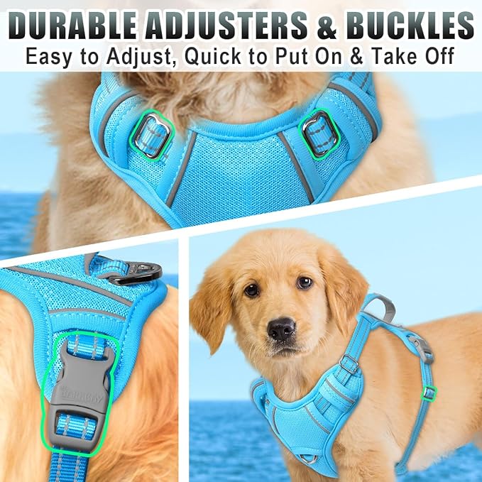 BARKBAY No Pull Dog Harness Large Reflective Dog Harness with Front Clip and Easy Control Handle for Walking Training Running with ID tag Pocket(Blue,S)