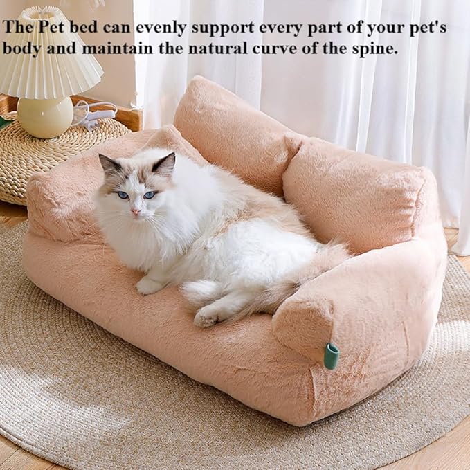 Soft Fluffy Self-Warming Cat Bed | Washable Pet Sofa for Indoor Cats & Small Dogs | Cute Princess-Inspired Kitten Couch & Puppy Bed(Gray,21.65''*14.96''*7.09'')