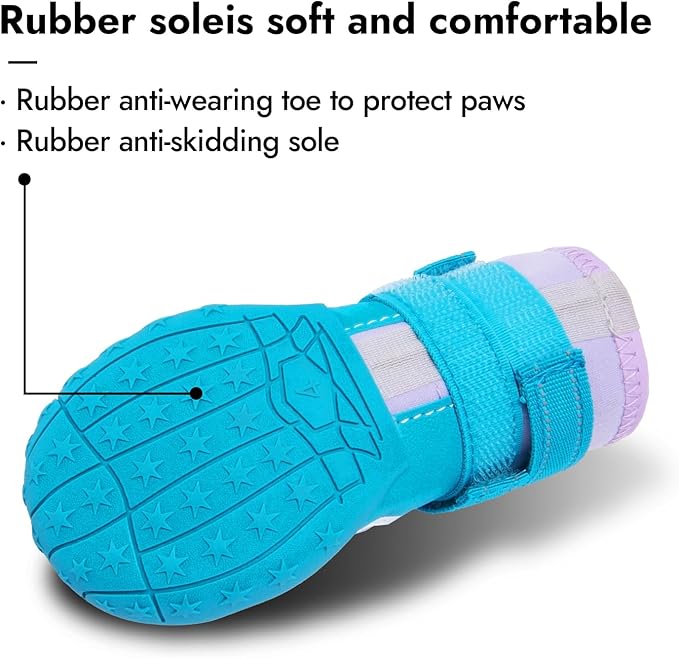 Dog Shoes, Waterproof Dog Boots & Paw Protectors with Anti-Slip Sole, 4pcs/Set Pet Dog Booties, Reflective Dog Shoes for Small Medium Large, Winter Snowy Summer Hot Pavement (Blue, 3# (XS))