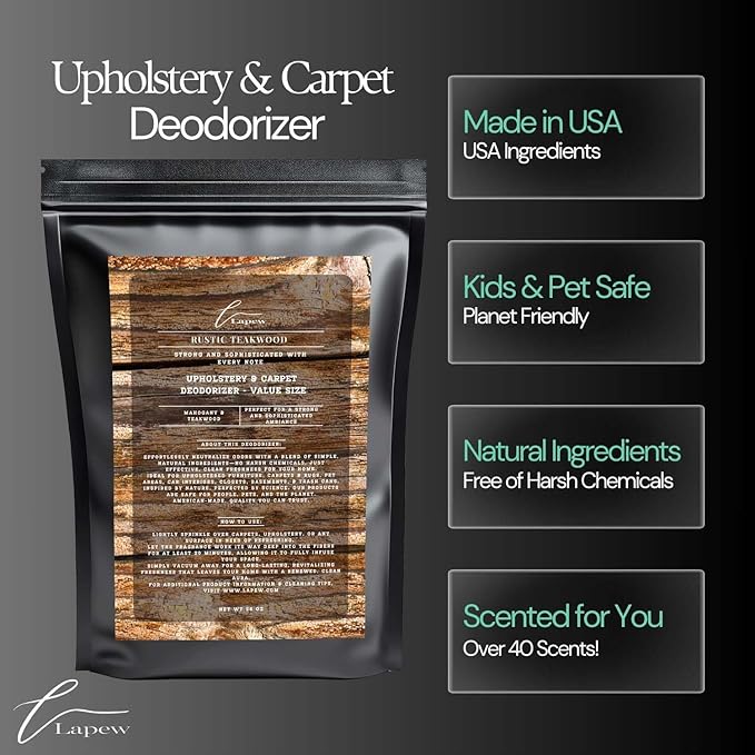 Rustic Teakwood Carpet Freshener Powder Refill 36 oz | Powerful Odor Eliminator for Home | Upholstery Deodorizer | Carpet Deodorizer | Pet Urine | Cat Litter Box | Mahogany Teakwood Fragrance