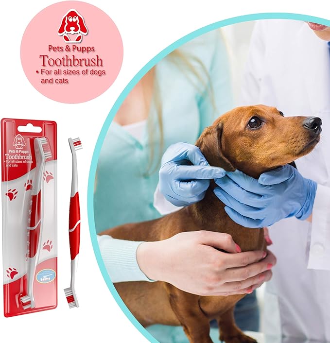 Pet Toothbrush for Dogs, Cats with Soft Bristles - Easy Teeth Cleaning & Dental Care, Non Slip Dual Head Dog Toothbrush