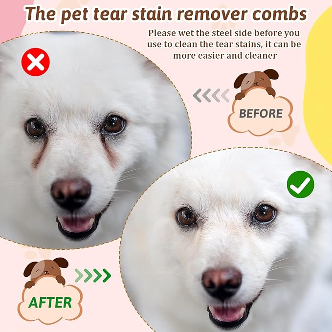 Metal Grooming Comb for Dogs, 2 PCS Double-Sided Dog Grooming Comb Soft Bristles Eye Cleaning Brush Facial Brush Tear Stain Removal Tool for Dogs Puppies Cats Removing Booger Flea Gunk Crust Mucus