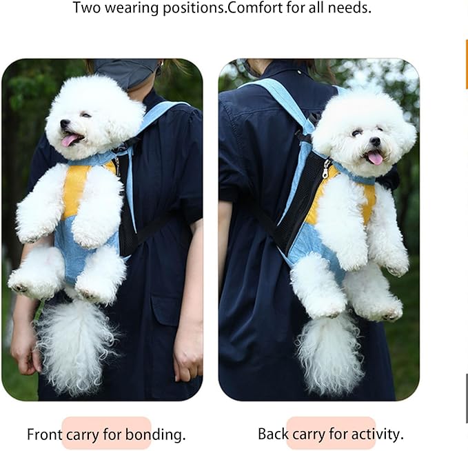 Lightweight Pet Backpack Carrier for Small Dogs & Cats - Easy-Fit Adjustable Straps, Basic Legs-Out Design, Durable for Daily Use (Fits Pets Under 15lb) (Yellow-White Color-Blocked, Medium)