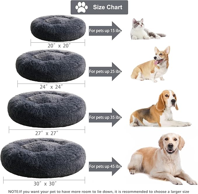 WNPETHOME Calming Dog Beds for Large Dogs, Anti-Anxiety Donut Large Pet Bed, Fluffy Faux Fur Plush Dog Bed，Warming Cozy Soft Round Pet Bed for Jumbo Dogs, Cat Cuddler Cushion Bed