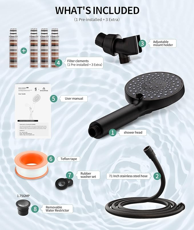 Filtered Shower Head with Handheld, High Pressure 9 Spray Mode ORB Showerhead with 4 Filters, Detachable Shower Head, Water Softener Filters Beads for Hard Water - Remove Chlorine