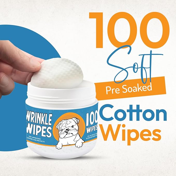 Bulldog Wrinkle Wipes for Dogs – Deodorizing & Soothing with Honeysuckle Extract – Non-Irritating, Cleans Wrinkles, Folds, Paws & Tail Pockets – for Bulldogs, Pugs & Frenchies (100 Count)