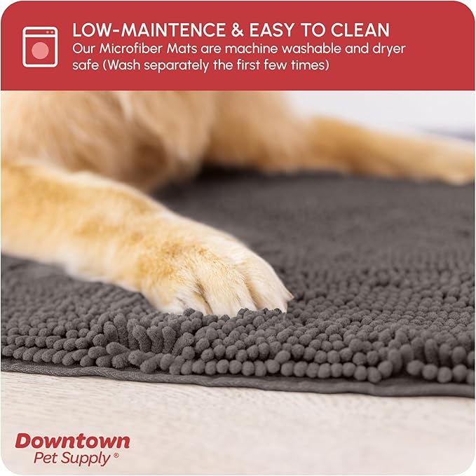 My Doggy Place Microfiber Dog Mat for Muddy Paws, 60" x 36" Ash - Non-Slip, Absorbent and Quick-Drying Dog Paw Cleaning Mat, Washer and Dryer Safe - X-Large/Runner