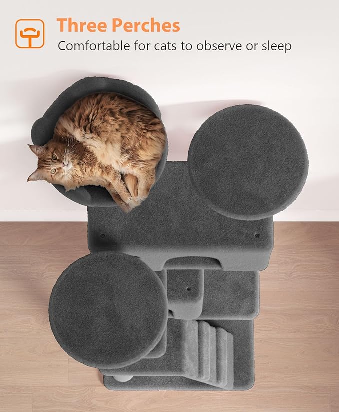 77'' Cat Tree Tower for Indoor Cats Large Adult, Cute/Tall Modern Cat Tree for Big Cats 20 lbs, Plush Multi-Level Cat Condo with Scratching Posts, Dangling Ball (Smoky Gray, 77 inch)