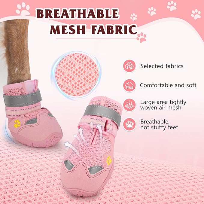 Dog Shoes for Large Medium Small Dog, Mesh Breathable Dog Shoes for Hot Pavement, Anti-Slip Dogs Boots Paw Protectors with Reflective for Outdoor Walking Indoor Hardfloors (Size 7)