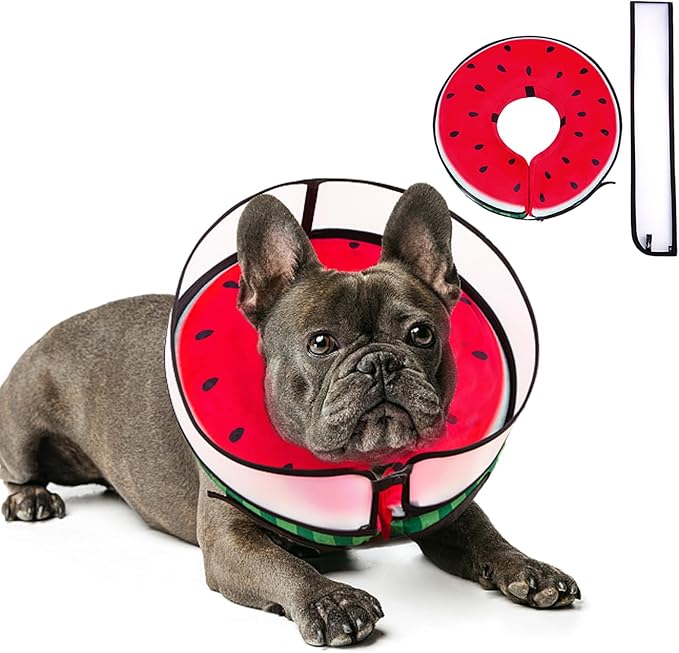Inflatable Dog Cone Collar with Enhanced Anti-Licking, Soft Neck Donut for Dogs Cats, Recovery Pet Cone Collar After Surgery for Large Medium Small Dogs… (Watermelon, Small)