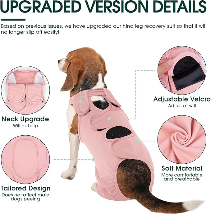 Kuoser Thigh Wound Protective Sleeve for Dogs, Dog Surgery Recovery Suit for Rear Legs, Dog Recovery Sleeve for Female Male Dogs, Dog Onesie After Surgery Pet Surgical Suit for Spay Neuter, Pink XS