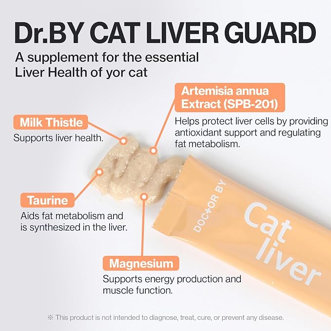 Dr.by Cat Liver Guard Squeezable Liver Supplement for Cats Feline Hepatic Support with Milk Thistle, Artemisia annua(SPB-201), Taurine lickable Formula Individually Packaged
