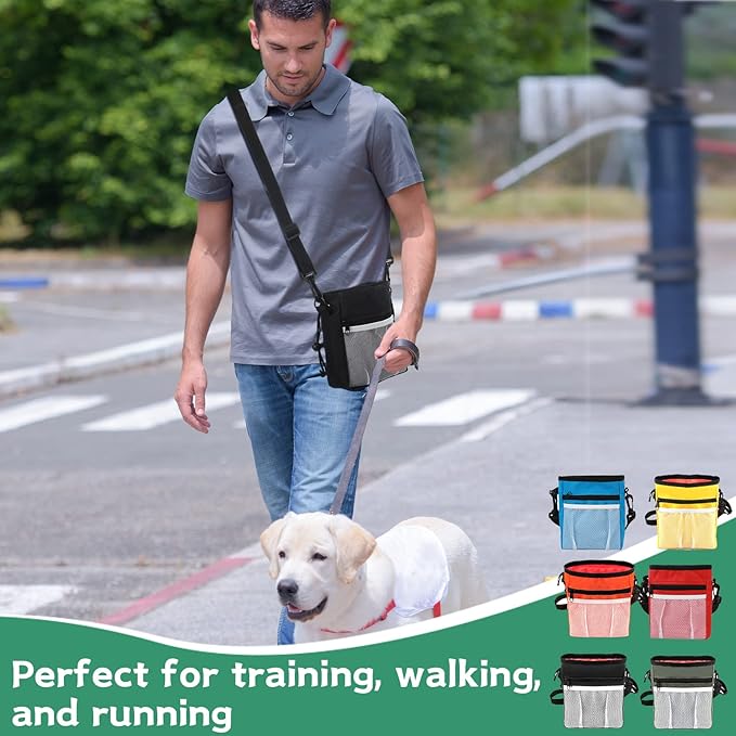 Hillban 6 Pcs Dog Treat Training Pouch Dog Treat Bag with Waist Shoulder Strap Bulk 6 Colors Convenient Pouch 3 Ways to Wear Drawstring Closure Holder for Treats Kibbles