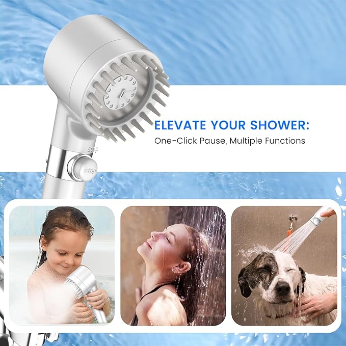 Filtered Shower Head with Handheld, High Pressure 3 Spray Mode Showerhead with 18 Stage Water Softener Filters for Hard Water - Handheld Shower Head-Remove Chlorine-White