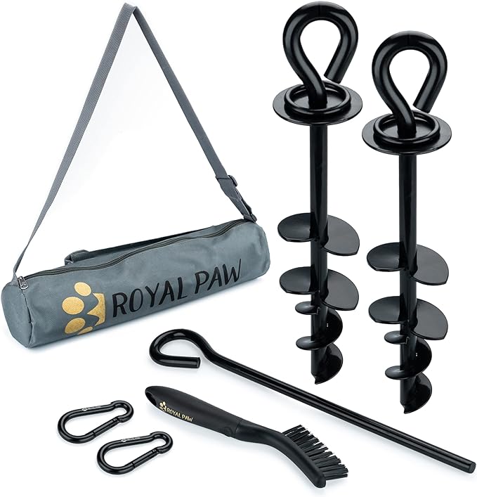ROYAL-PAW Dog Tie Out Stake - for Large Dogs up to 210 lbs - Heavy Duty Dog Stake for Yard, Beach & Camping Outside - Best in Ground Anchor for a Dog Cable, Leash, Lead Tether (1, Black)