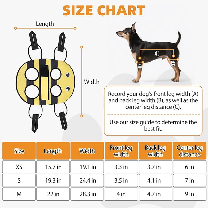 Dog Grooming Hammock for Small Dogs Cats, Cute Bee Design Dog Hanging Harness for Nail Trimming/Clipping, Pet Sling with Grooming Kit and Thick Neck Support & Strap Restraint Claw Care, M