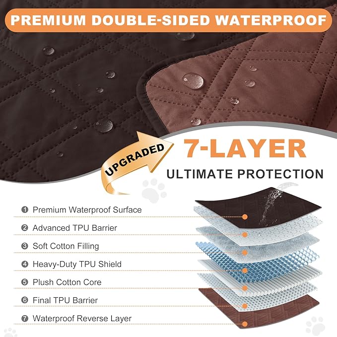 100% Waterproof Dog Couch Protector, Triple-Layer Waterproof Dog Bed Cover Pet Blanket Reversible 2-Tone Sofa Shield, Non-Slip Furniture Guard for Pets(42×50 Inch, Chocolate+Coffee)