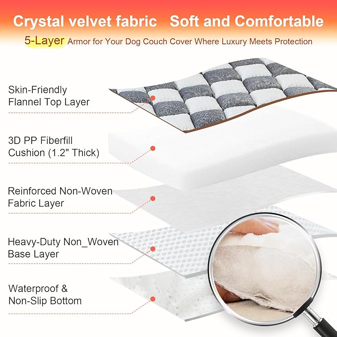 Dog Couch Cover for Washable, Non-Slip Plaid Square Sofa Cushion Protector, Soft, and Multi-Functional Pet Friendly Sofa Cover for Cats Dogs (27.6 x 70.9 inch, Grey)