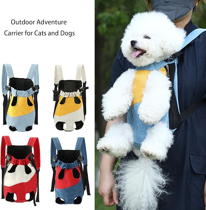 Lightweight Pet Backpack Carrier for Small Dogs & Cats - Easy-Fit Adjustable Straps, Basic Legs-Out Design, Durable for Daily Use (Fits Pets Under 15lb) (Yellow-Blue Color-Blocked, Medium)