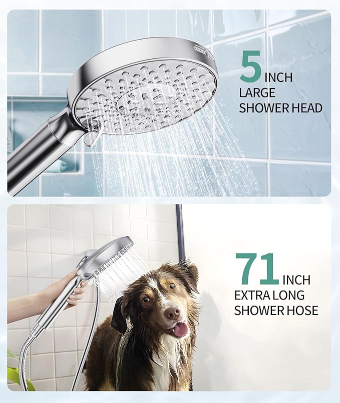 Filtered Shower Head with Handheld, High Pressure 9 Spray Mode Chrome Showerhead with Filters,detachable shower head,Water Softener Filters Beads for Hard Water -Remove Chlorine