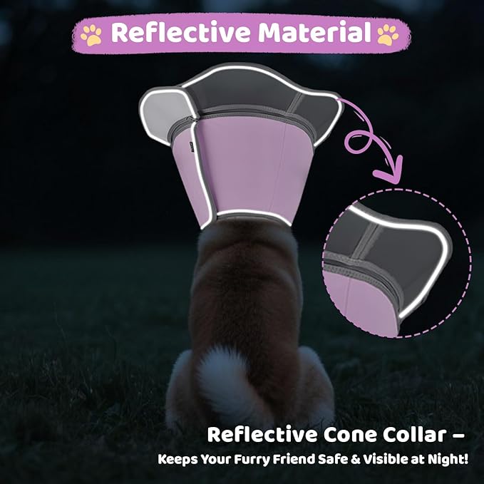 Soft Dog Cone Collar After Surgery Recovery,Adjustable E-Collar with Removable Shield,Lightweight,Breathable Anti-Licking Protective Cone for Large,Medium,Small Pets (Rose Pink, M (Neck:12''-15''))