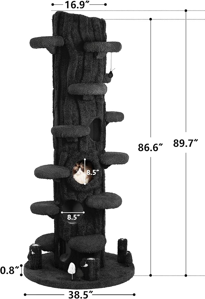 Luxury Cat Tree Tower for Indoor Cats,88.6" Tall Cat Tree,Multi-Level Furniture Activity Center with Scratching Posts Stand House Condo Funny Toys Kittens Pet Play House, Black