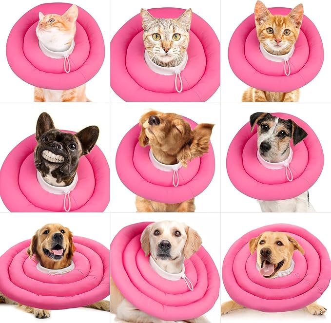 IDOMIK Dog Recovery Collar, Waterproof Soft Dog Cone After Surgery, Comfy Protective Elizabethan Collar Alternative for Dogs Cats, Adjustable Pet Neck Donut Cone Anti-Licking Biting Wounds,Rose,M