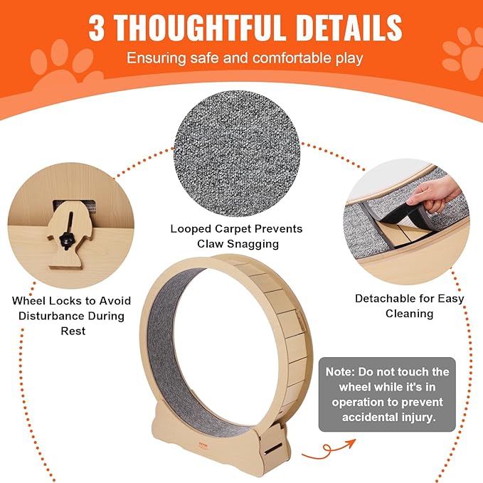 VEVOR Cat Exercise Wheel, 52" Large Cat Treadmill Wheel for Indoor Cats, Running Wheel with Detachable Carpet & Teaser for Running/Walking/Training, Suitable for Most Cats