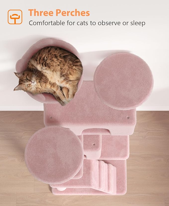 77'' Cat Tree Tower for Indoor Cats Large Adult, Cute/Tall Modern Cat Tree for Big Cats 20 lbs, Plush Multi-Level Cat Condo with Scratching Posts,Dangling Ball (Soft Pink, 77 inch)