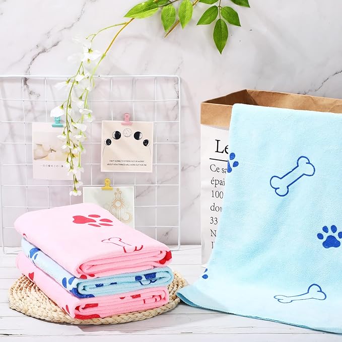 Chumia 4 Pcs Dog Towels for Drying Dog Puppy Bulk Microfiber Absorbent Paw Towel Pet Bathing Supplies Quick Drying for Medium Cats Pets Shower(24 x 40 Inch,Light Pink, Light Blue)