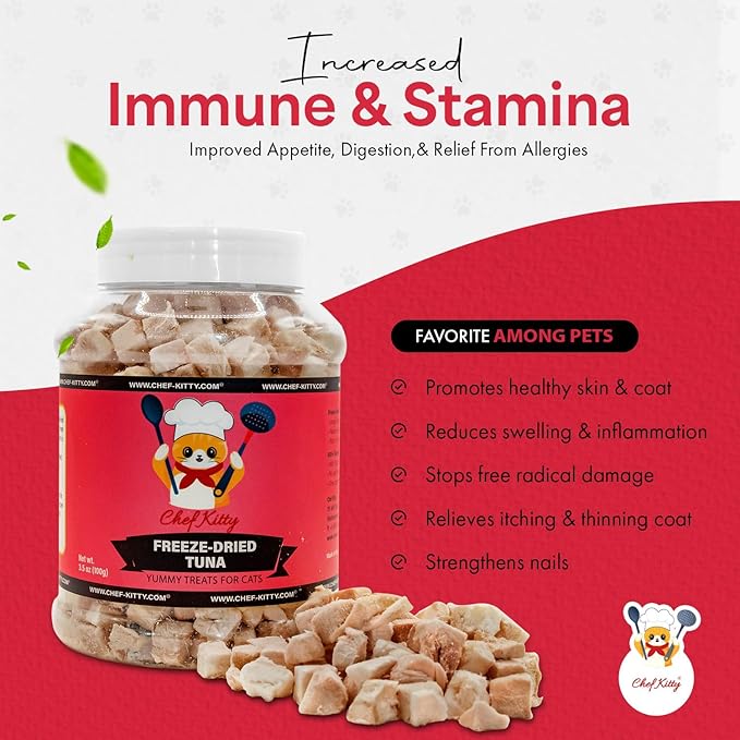Freeze-Dried Tuna Treats for Cats & Dogs – 100% Wild Caught, Single Ingredient, High-Protein, Healthy Snack – No Additives or Preservatives – 3.5oz - Inspected & Tested in USA