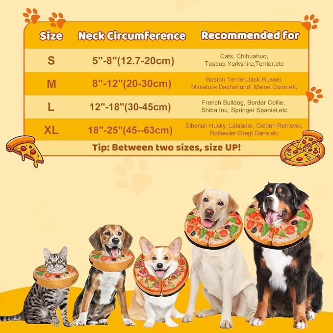 Grand Line Pizza Inflatable Collar for Dog and Cat, Soft Protective Recovery Cone After Surgery, Blow up Pet Donut Collar Cone, E-Collar Alternative Does not Block Vision (Cartoon,X-Large)