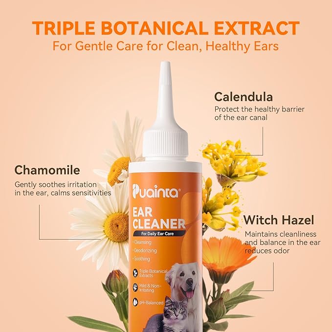 Ear Cleaner for Dog & Cats, Dog Ear Drop and Infection Treatment, Dog Ear Cleaning Solution- Cleaning,Soothing and Deodorizing Itchy Ears 4oz