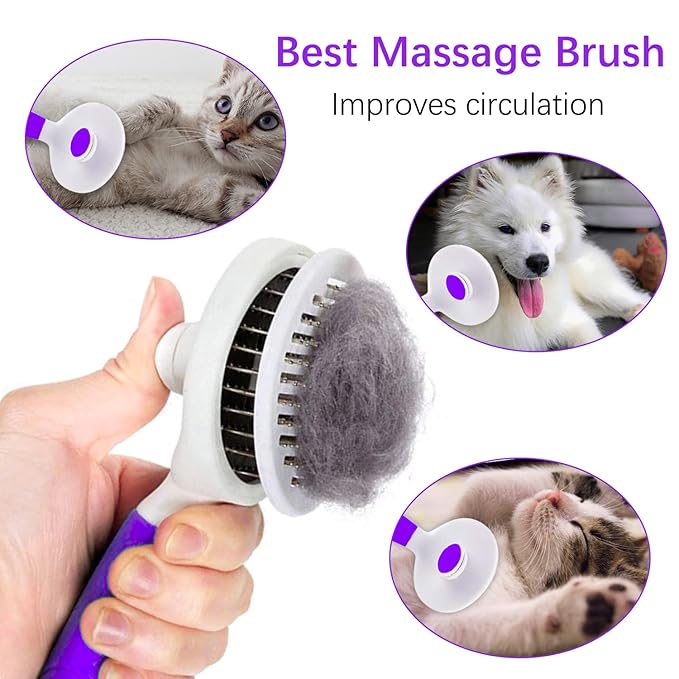 Cat Self Cleaning Slicker Brush, Pets Skin Friendly Grooming Brushes for Shedding Dogs Cats Hair Easy to Remove Loose Undercoat with Long or Short Hairs Pet Massage Tool for All Hair Type- UPGRADED