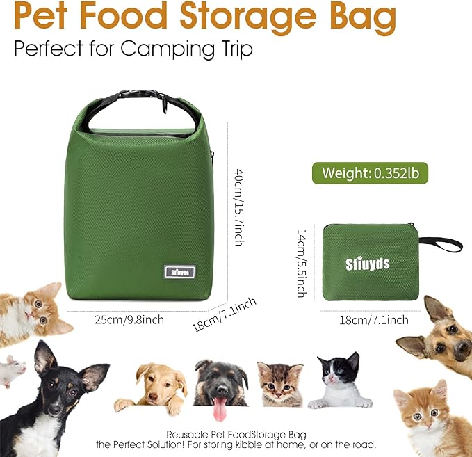 Dog Food Travel Bag,Pet Food Container 20 lb w/2PCS Collapsible Dog Travel Bowls and Zipper Side Pocket(Green, Large)