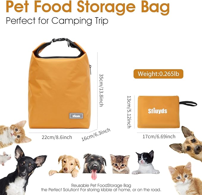 Pet Food Storage Bag,Dog Food Travel Bag with 2PCS Collapsible Dog Travel Bowls,Waterproof Kibble Storage Container(Yellow, Small)