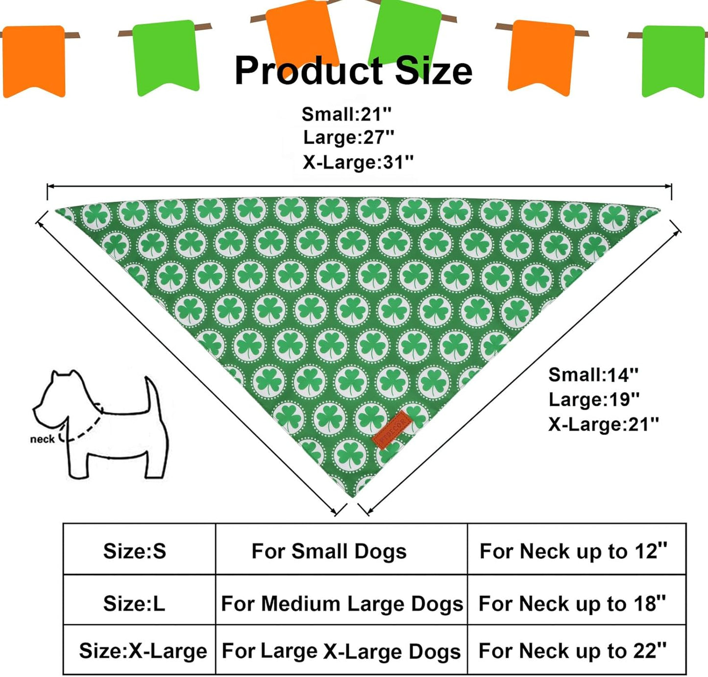 PTDECOR St.Patrick's Day Dog Bandana,Green Shamrock Reversible Holiday Dog Scarf, Multi Size, Triangle Irish Bandanas for Medium Large Pets (Large)