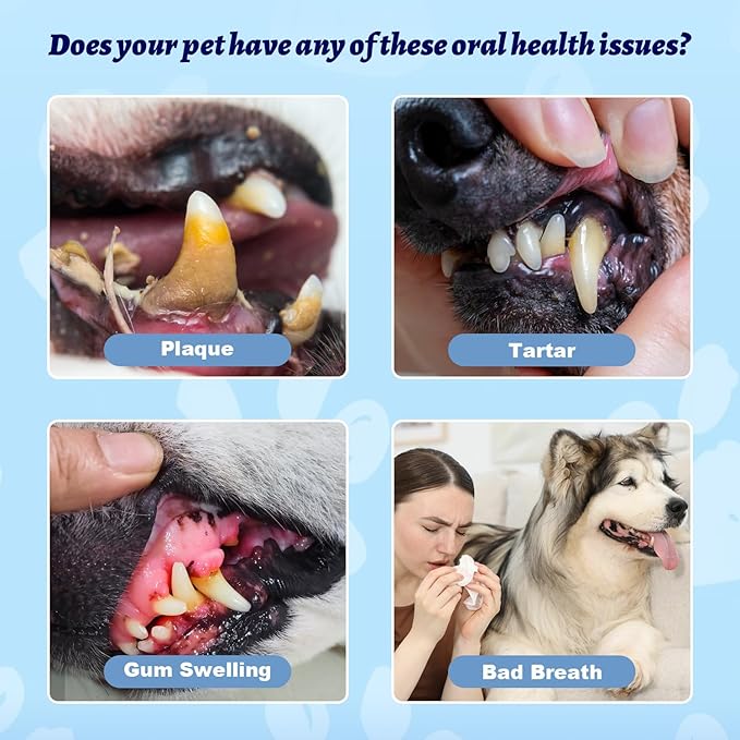 Dog Dental Powder for Pet Oral Care and Teeth Cleaning–No Added Colorants Breath Freshener for Cats and Dogs, Bad Breath, Plaque & Tartar Remover, Helps Protect Against Leaky Gums – 100 Scoops